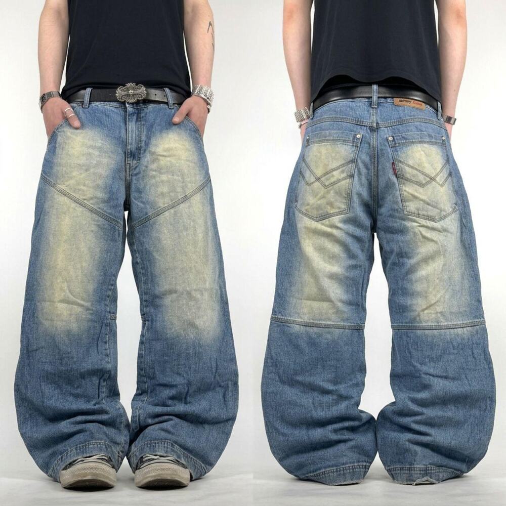 Vintage y2k embroidered skater faded stonewash baggy wide leg rare jeans